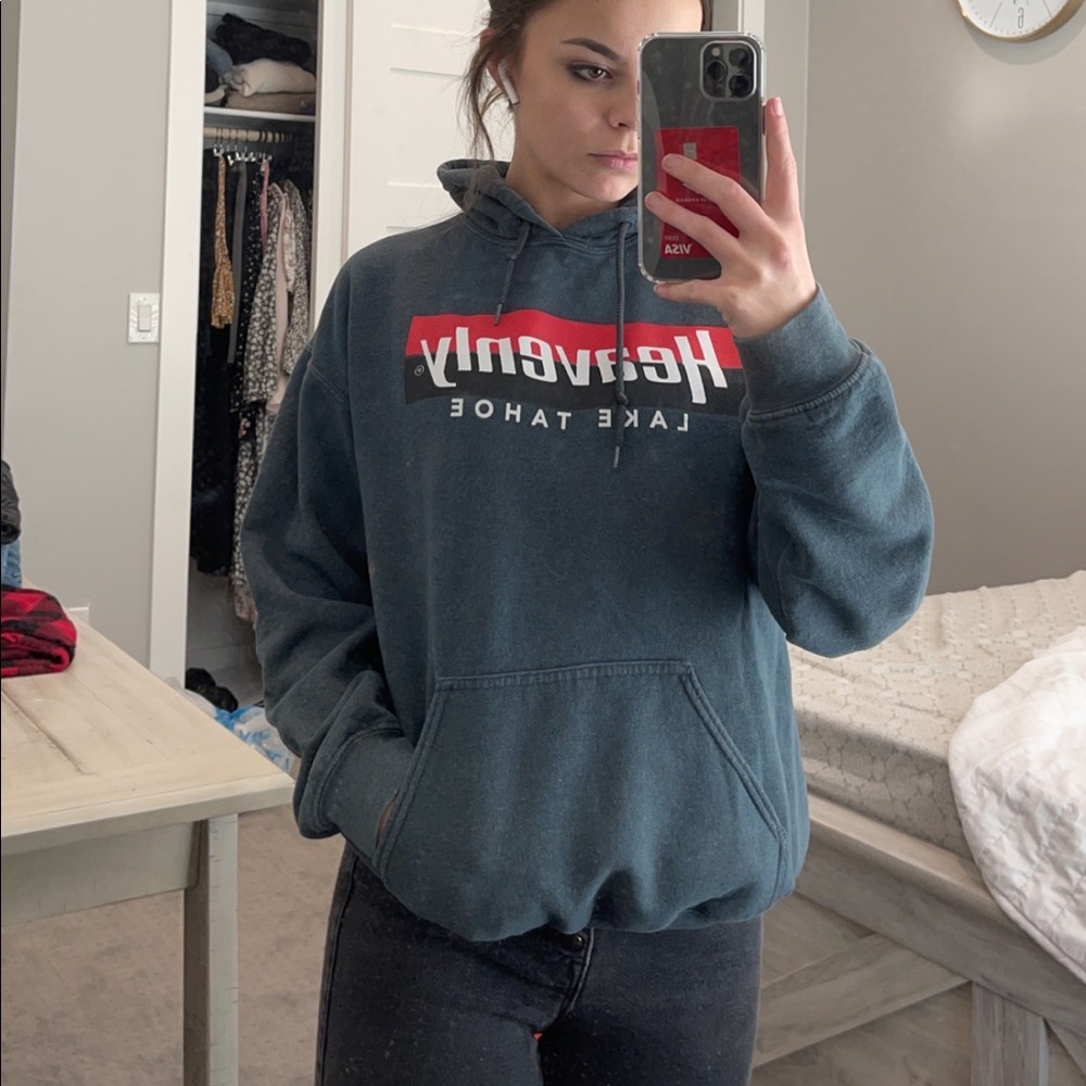gray/blue hoodie